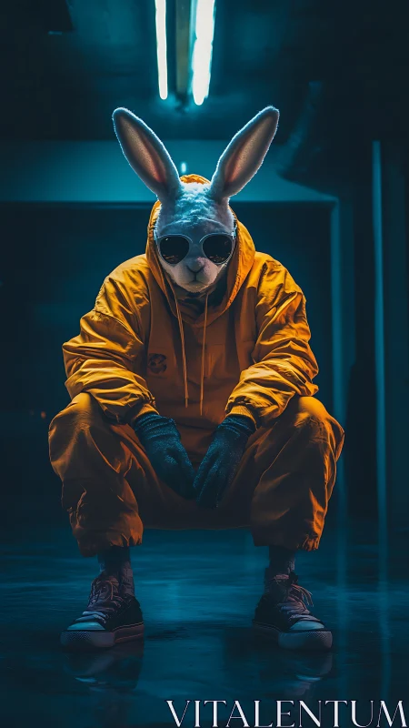 Cyberpunk rabbit avatar in neon urban low-key portraiture.