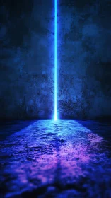 Vertical neon light beam cuts through dark textured chamber