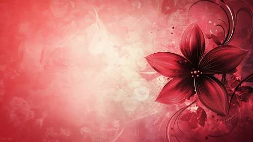 Deep Crimson Floral Digital Composition with Gradient Atmospheric Effects