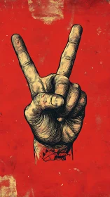 Grit‑etched victory hand shouting peace on scarlet storm.