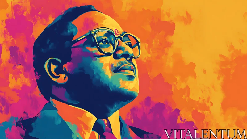 Vibrant multicolor portrait with upward gaze on warm field.