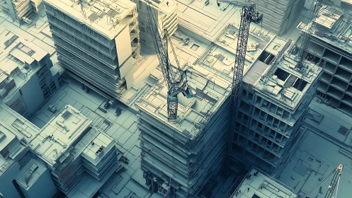 Urban Construction: Modern Cranes Rising Over City Skyline