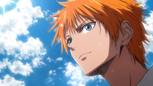 Sky-bright resolve on a flame-haired anime dreamer.