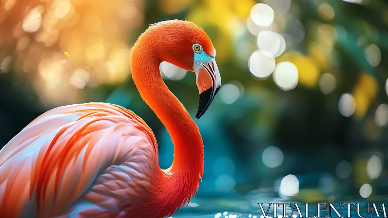 Vibrant Flamingo Portrait in Soft Focus Nature Background.