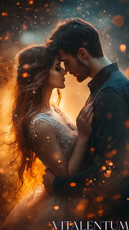 Intimate moment suspended in golden luminescence.