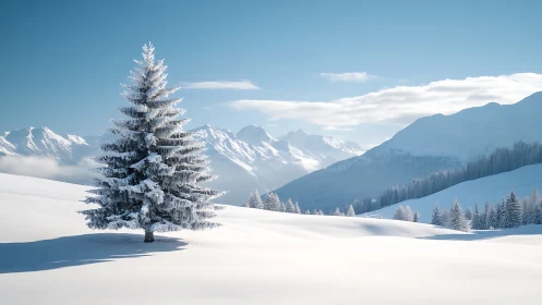 Solitary spruce conducts sunlight across silent snowfields