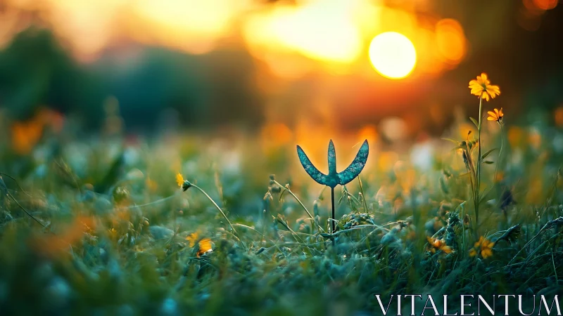 Sunlit field guardian glows beneath a melting golden sky.