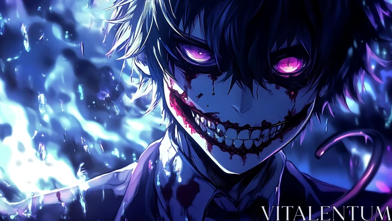 Dark anime figure with elongated mouth and glowing eyes.