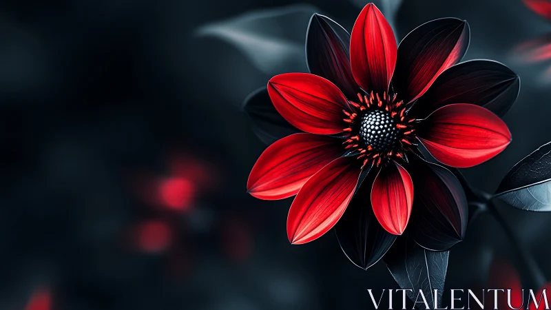 Crimson Bloom Against Obsidian: Dramatic Floral Contrast.