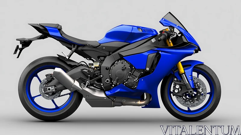 Electric blue superbike side profile in studio lighting.