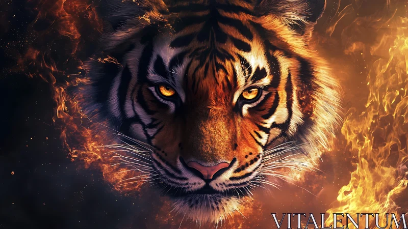 Hyperreal tiger portrait emerging through asymmetric, high-energy flames