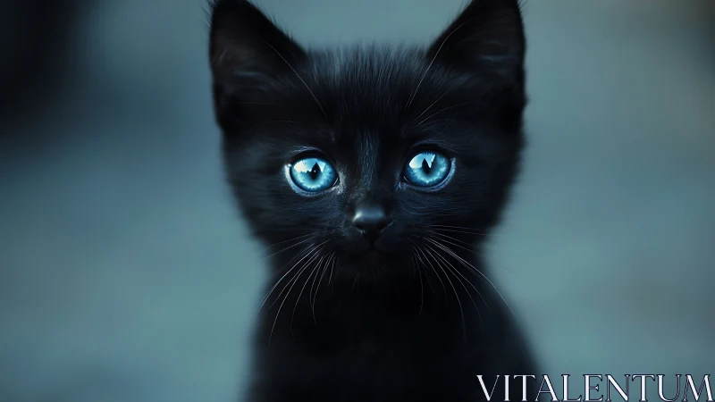 Black Feline with Luminous Cyan Eyes and Directional Light Positioning.