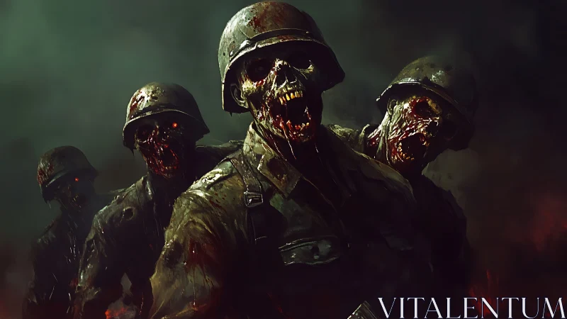 Rotting undead soldiers advancing through toxic war fog