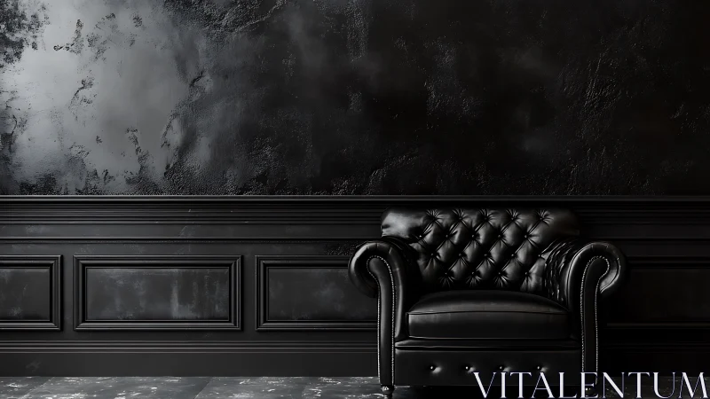 Black leather armchair anchors a dramatic monochrome interior