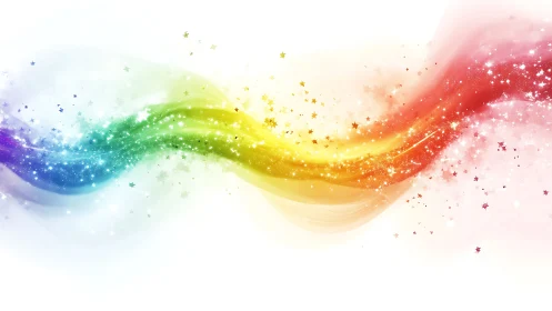 Star-sprinkled rainbow surge curling through white silence.