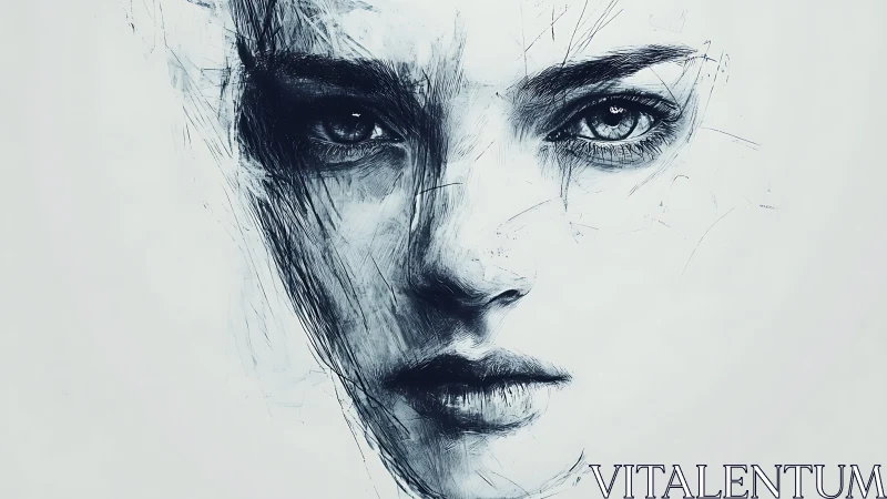 Monochrome sketch portrait of a human face on white field.