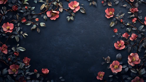 Pink camellia flowers arranged on dark textured surface.