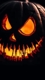 Jack-o’-lantern inferno grins with wicked Halloween menace.