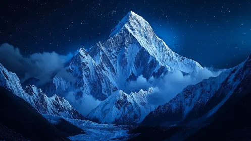 Starlit ice cathedral carves a sapphire crown from night