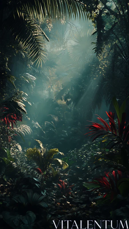 Mystical Jungle Canopy: Ethereal Light Through Ancient Forest