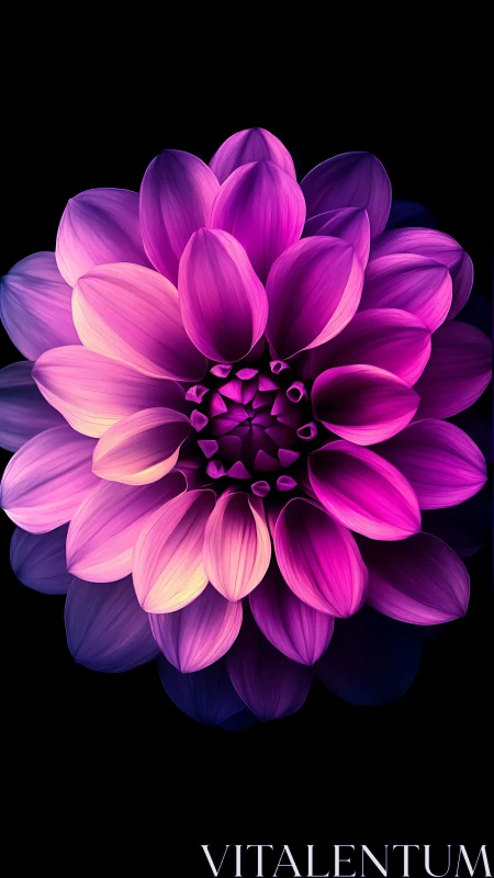 Luminous Magenta Dahlia Blooming in Darkness.