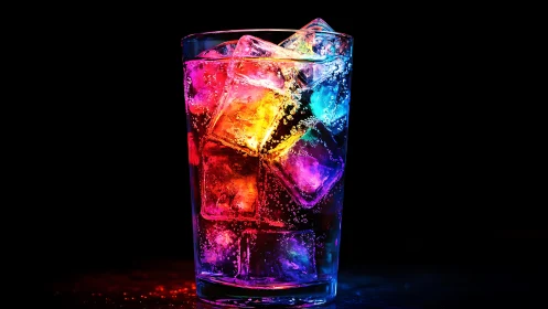 Neon Colorful Drink with Ice in Glass