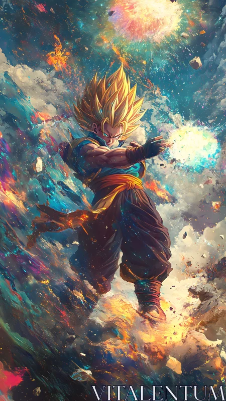 Supercharged anime warrior channels dual energy spheres mid-air