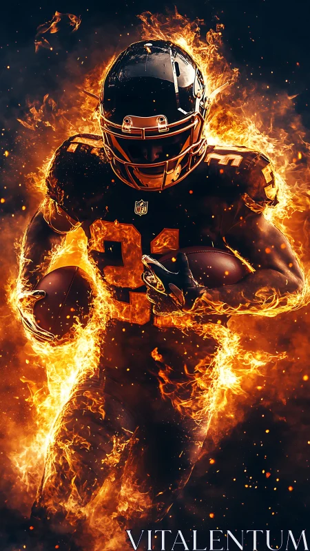 Flaming football running back charges through blazing field