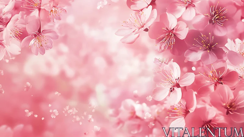 Soft-focus pink floral composition with depth-of-field bokeh and selective focus blossoms