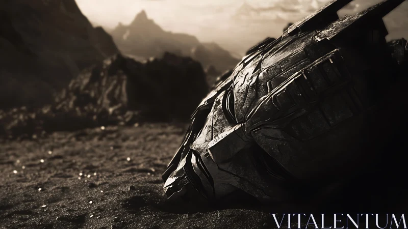 Titan&rsquo;s fallen helm sleeps beneath a storm-torn horizon