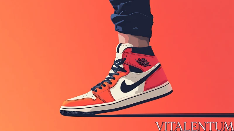 Floating neon sneaker poised above a bold sunset strip.