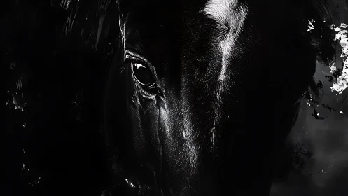 Midnight horse portrait in luminous monochrome shadows.