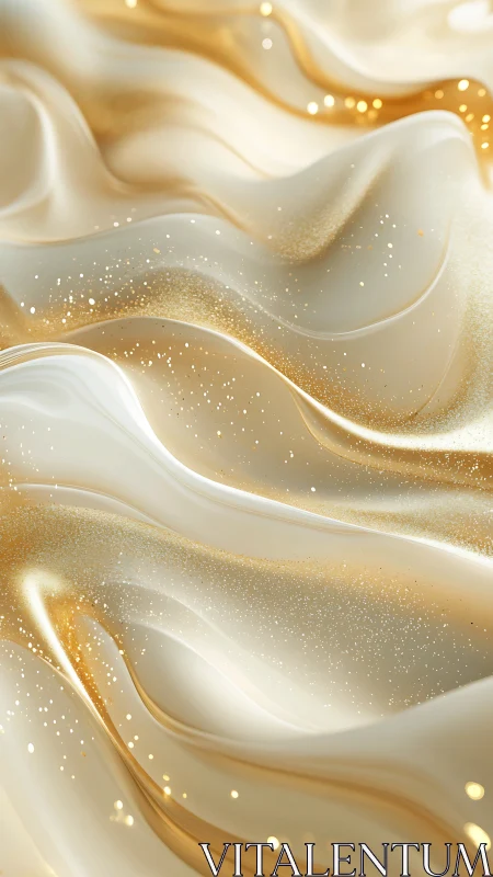 Fluid metallic cream waves with suspended golden glitter field