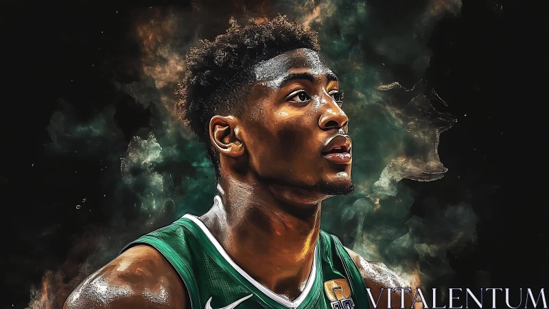 Basketball player portrait in green jersey, digital artwork.