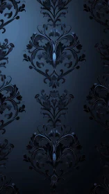Ornate damask wallpaper in deep blue tonal low-key lighting.