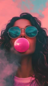 Chromatic portrait isolates gum sphere, teal lenses, vapor gradients