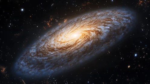 Spiral galaxy core radiating warm stellar light in deep space.