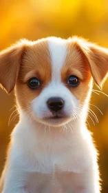 Sunlit puppy gaze turns golden evening into soft wonder