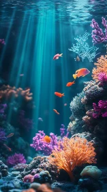 Volumetric light beams illuminate high-saturation coral reef ecosystem