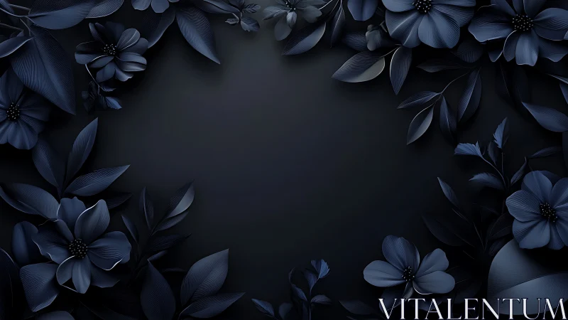 Deep Blue Floral Frame Creates Elegant Dark Background.