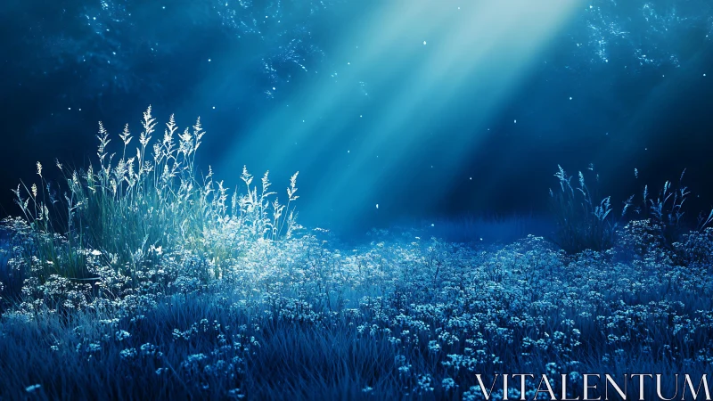 Moonlit meadow haloed in silver grass and drifting light.