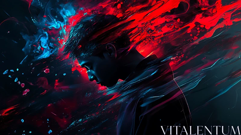 Cyberpunk profile portrait with kinetic neon paint streams.