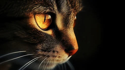 Captivating Golden Eyes of a Watchful Tabby Cat