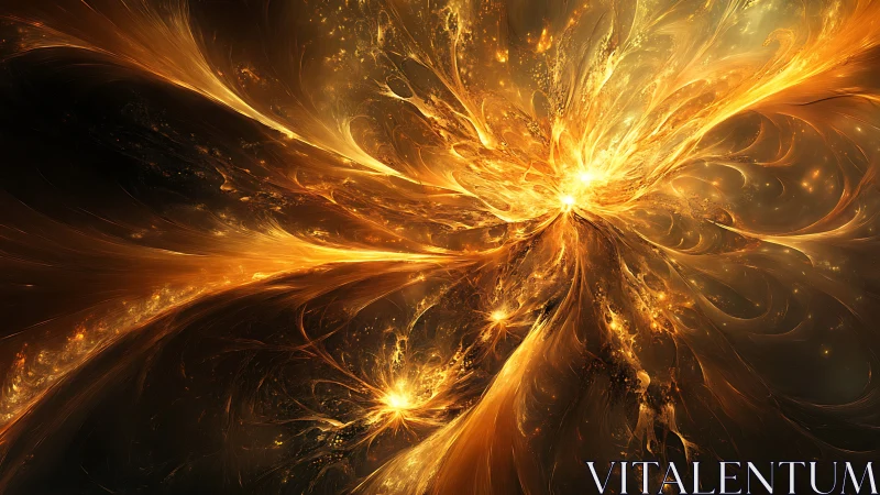 Radiant golden energy burst rendered as abstract digital nebula