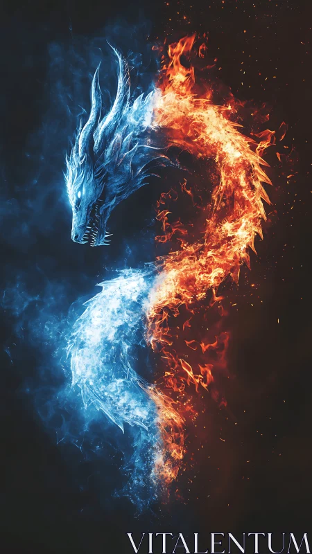 Twin elemental dragons coil in blazing frost and burning storm.