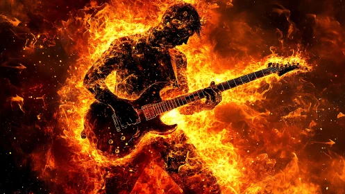 Molten Strings: A Guitarist Ablaze in Pure Fire.