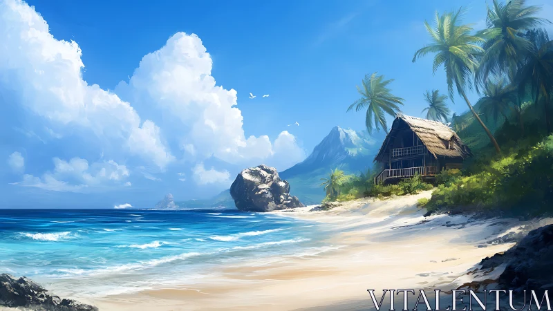 Castaway's Paradise: Thatched Haven on Turquoise Shore.