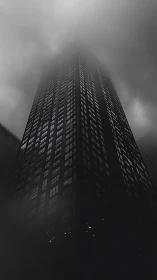 Midnight tower quietly dissolves into churning city fog