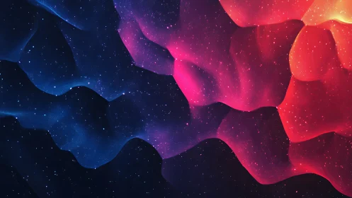 Rippling cosmic waves glow gently in rich blue and pink light