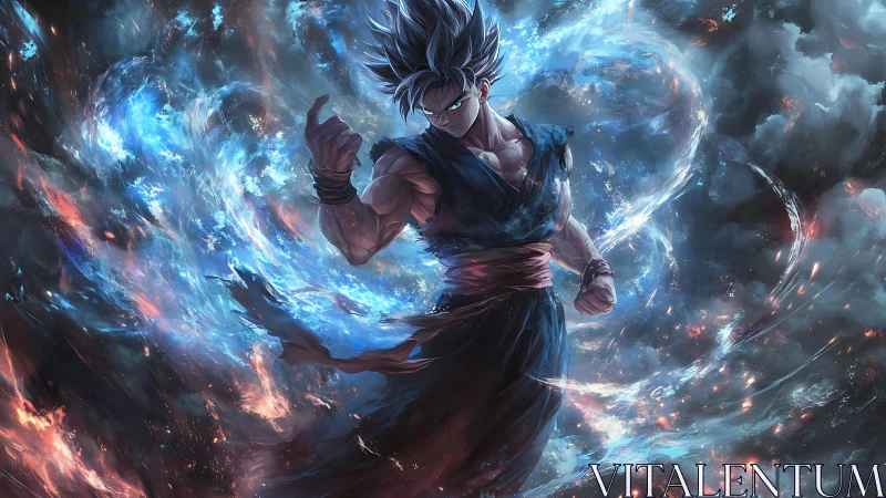 Storm-charged anime warrior commands swirling cosmic power